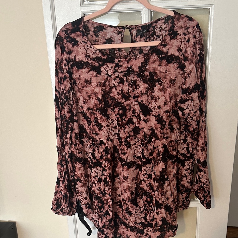 torrid Pink and Black Tie-Dye V-Neck Blouse